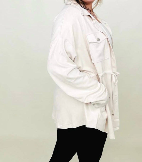 Cotton Bleu Faux Suede Shirt Jacket White 1X 4