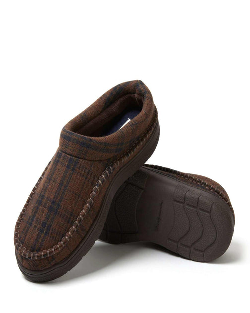 Dearfoams Thompson Plaid Moccasin Clog Slipper Grey Large 5