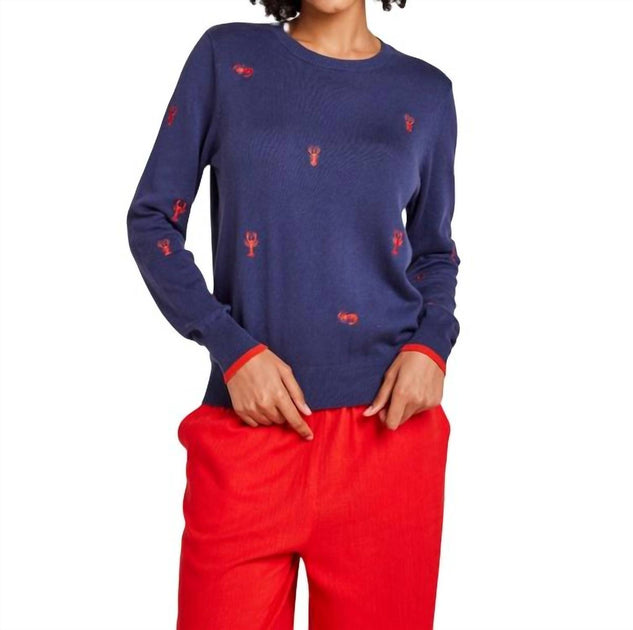 Brodie Cashmere Lobster Crew Sweater Blue Medium 2
