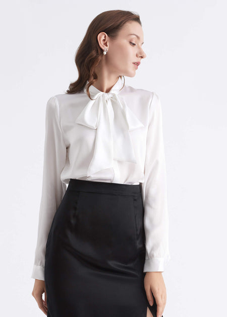 LILYSILK Bow-tie Neck Silk Blouse Black Large 2