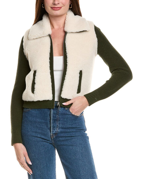 Hannah Rose Sherpa Full Zip Shaker Cashmere-Blend Jacket Olive XLarge 2
