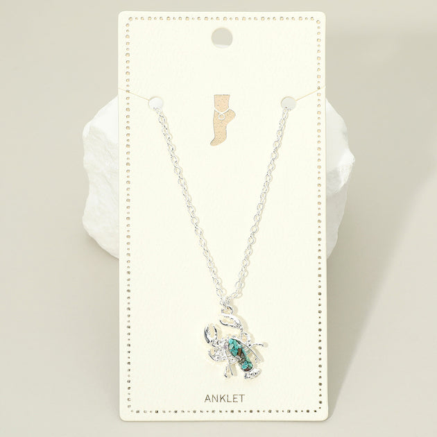 FASHNZFAB Crushed Pebble Lobster Charm Anklet Silver 2