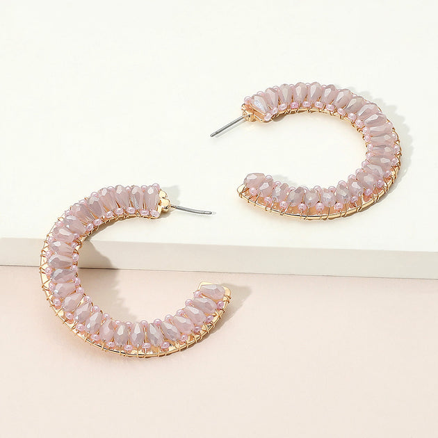 FASHNZFAB Seed Beaded Hoop Earrings Gold 4