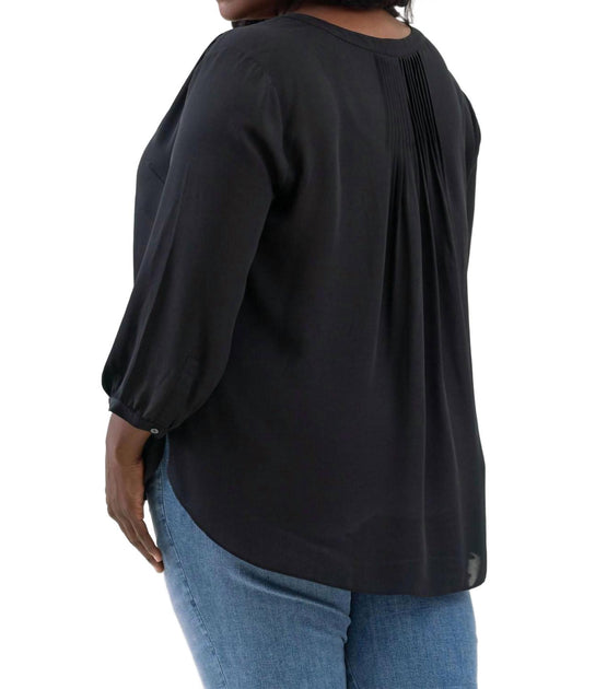 NYDJ Pintuck Blouse Black Plus Size 3X 3