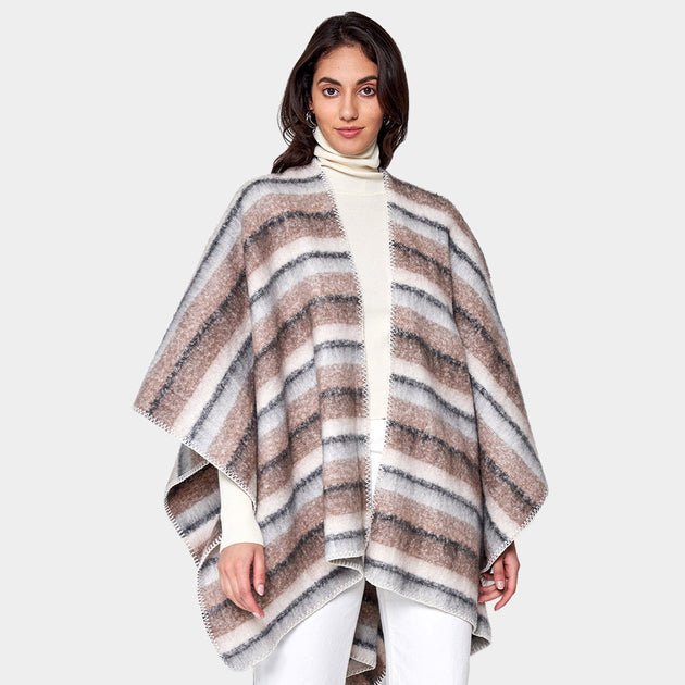 TRUEDAMES Striped Ruana Poncho Grey One Size 3