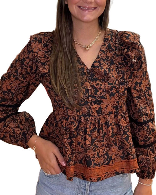 Lost + Wander Lady Of Siena Top Brown Medium 2