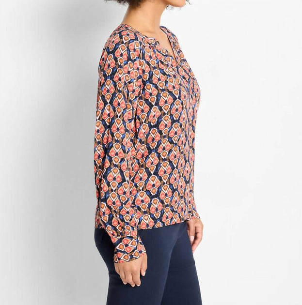 Nic + Zoe Harvest Ikat Top Blue Large 3