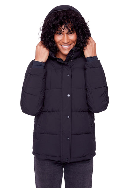 Alpine Forillon Women's Vegan Down Recycled Short Quilted Puffer Jacket Black Medium 3