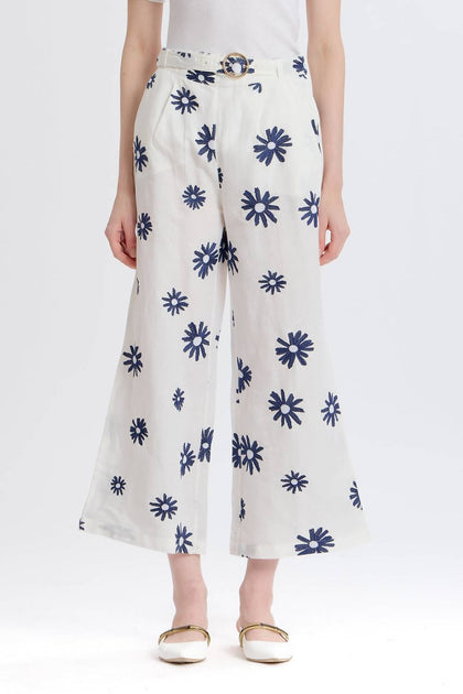 SOMETHING NAVY Embroidered Wide Leg Pants White XSmall 2
