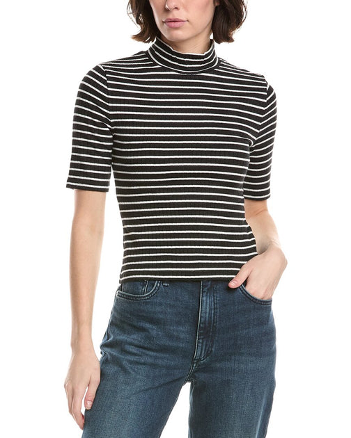 rag & bone The Knit Stripe Rib Turtleneck T-Shirt Black Medium 2