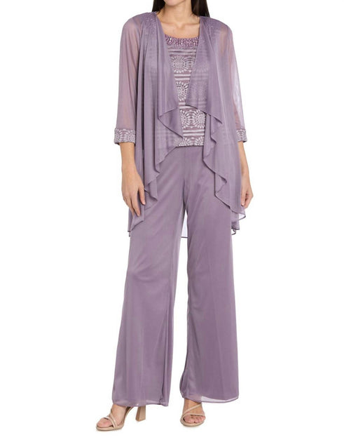 R & M Richards Embroidered Pant Suit Purple US 14 2