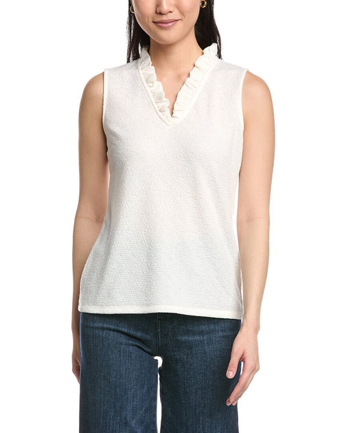 Anne Klein Smocked Knit Ruffle Top Weiß Medium 2