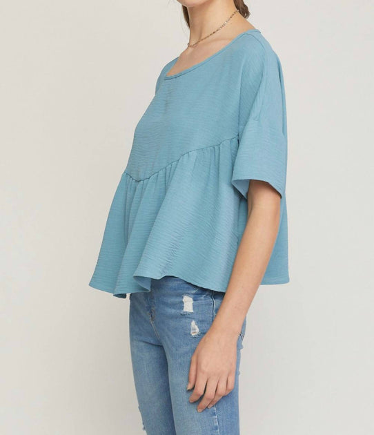 entro Round Neck Babydoll Top Blue Small 3