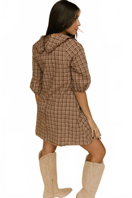 Polagram Plaid Peter Pan Collar Dress Beige Small 4