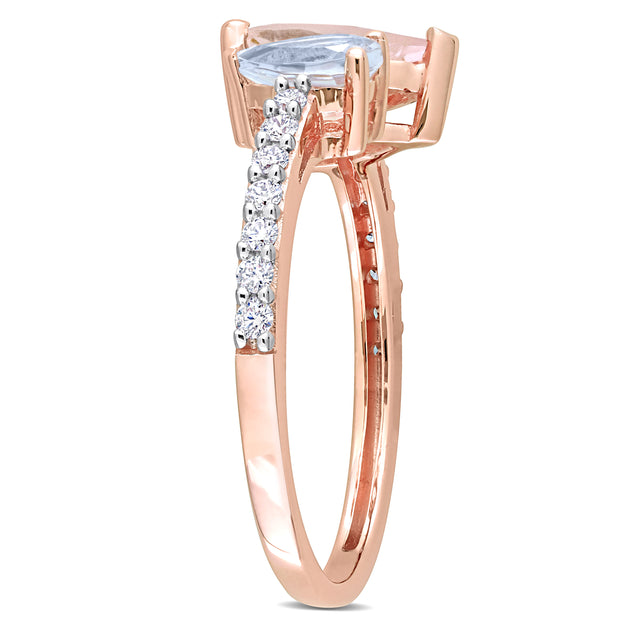 Mimi & Max Two-Stone Morganite Aquamarine Diamond Ring Rose Gold US 5 4