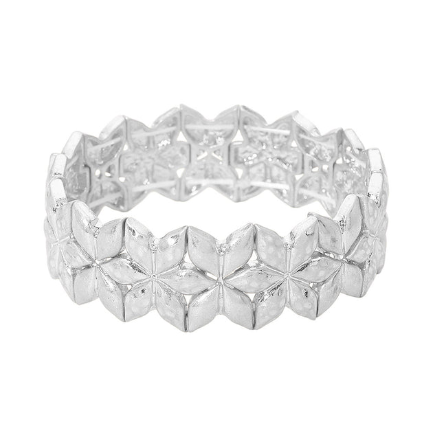 FASHNZFAB Geometric Floral Metal Beaded Stretch Bracelet Silver 5