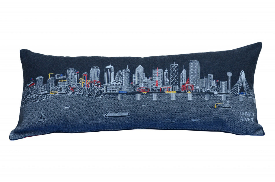 Hivvago Dallas Nighttime Skyline Lumbar Decorative Pillow Black 35in 2