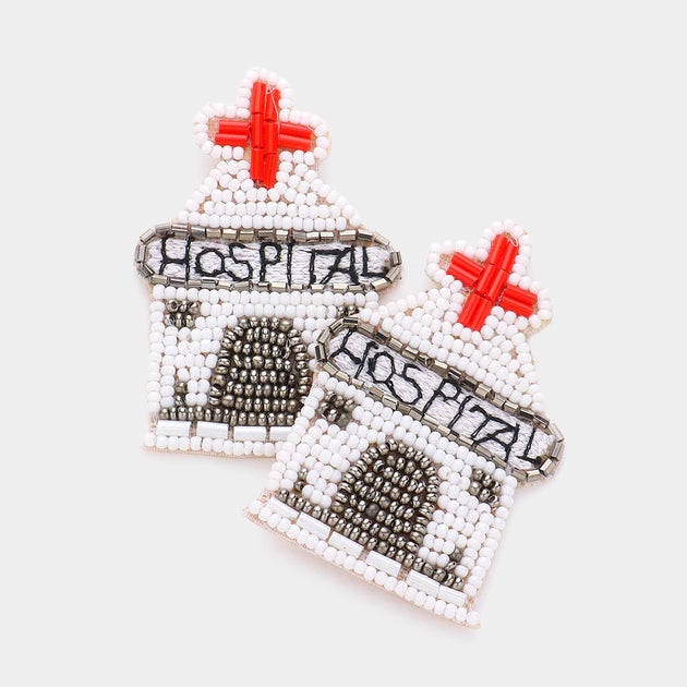 FASHNZFAB Seed Beaded Dangle Earrings White Red 2
