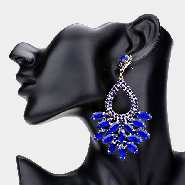 FASHNZFAB Marquise Crystal Cluster Rhinestone Dangle Earrings Multicolor 4