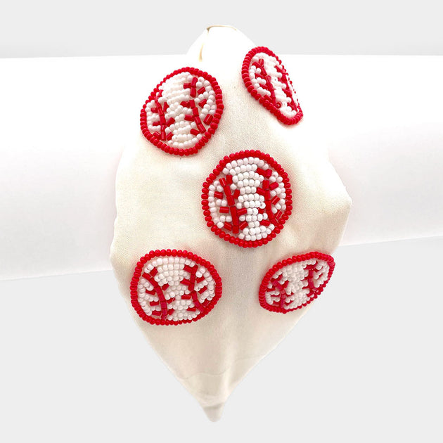 FASHNZFAB Seed Beaded Baseball Burnout Knot Headband Red 2