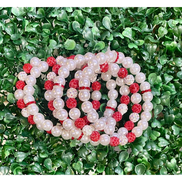 Wona Trading Shamballa Beaded Wrap Bracelet In Pearl And Red