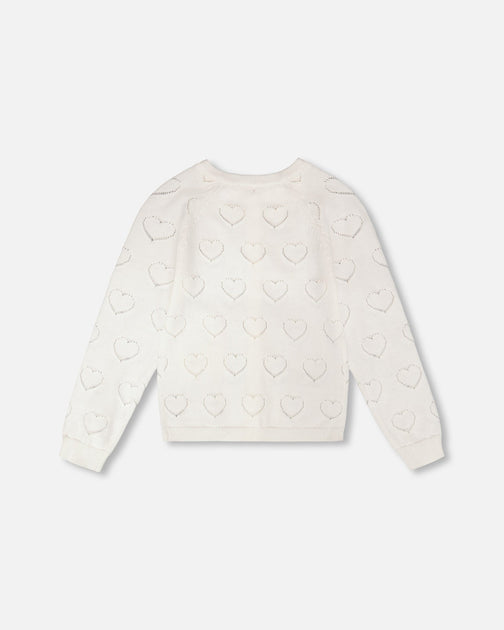 Deux par Deux Pointelle Knit Cardigan Off-White US 4T 3