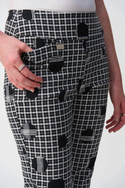 Joseph Ribkoff Plaid And Dot Print Cropped Pants Black UK 10 4
