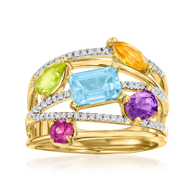 Ross-Simons Multi-Gemstone Highway Ring Diamond Purple US 9 2