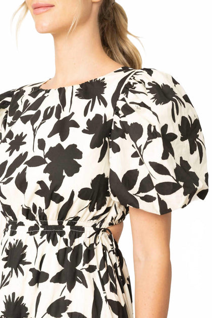 Moon River Floral Print Cut Out Shirred Midi Dress White Large 3