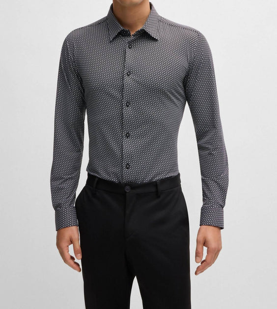 Hugo Boss Technical Stretch Monogram Shirt Black Large 2