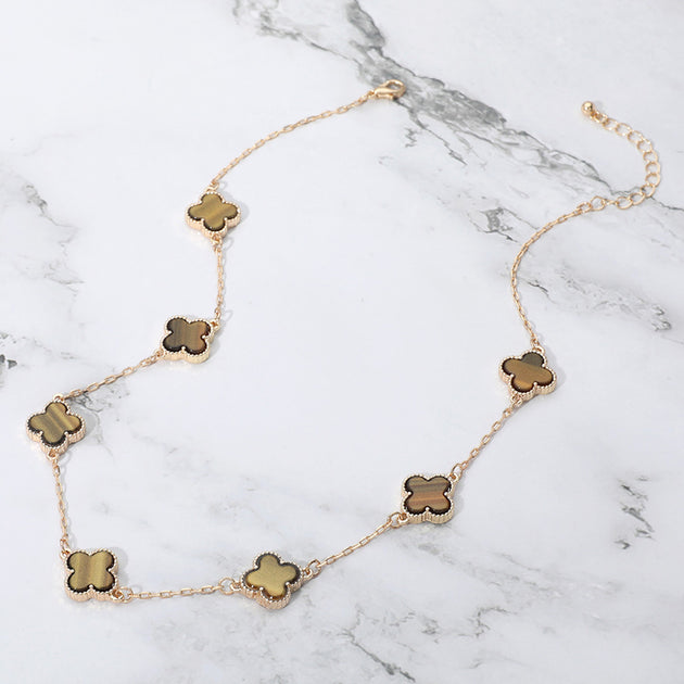FASHNZFAB Quatrefoil Station Necklace Silver One Size 5
