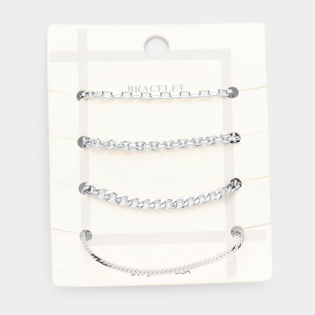 FASHNZFAB Metal Chain Bracelet Set Rhodium Silver One Size 2