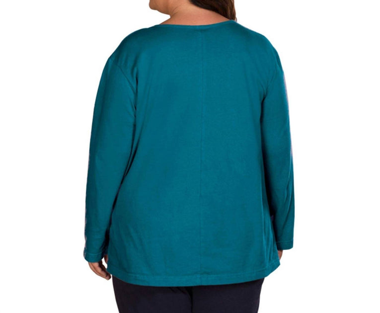 On The Plus Side Jersey Long Sleeve U-Neck Tee Blue 5X 3
