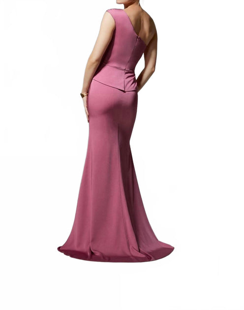 MGNY Peplum One-Shoulder Gown Pink US 8 4