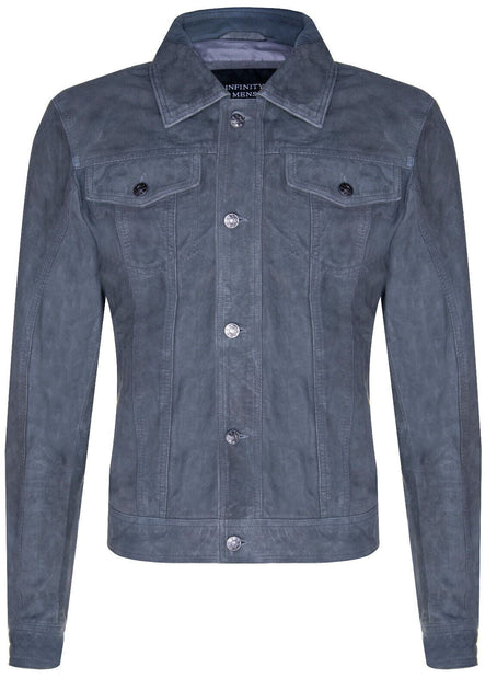 Infinity Suede Trucker Shirt Denim Leather Jacket Grey Small 2