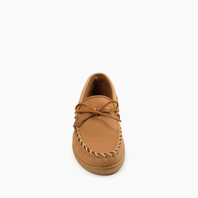 Minnetonka 890W Mocassini Uomo In Pelle D'Alce – Colore Naturale, Suola In Gomma, Fatti A Mano, Taglia 40.5 EU