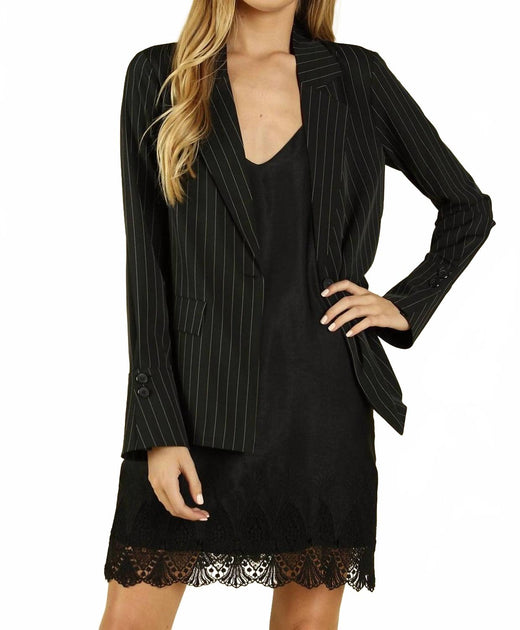 Honey Punch Power Hour Striped Blazer Black Medium 2
