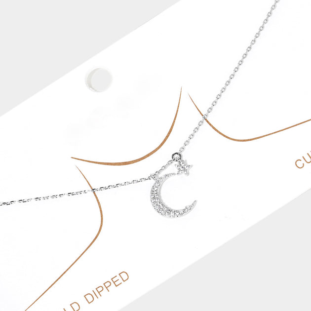 FASHNZFAB Moon Star Pendant Necklace Silver 15.5in 3