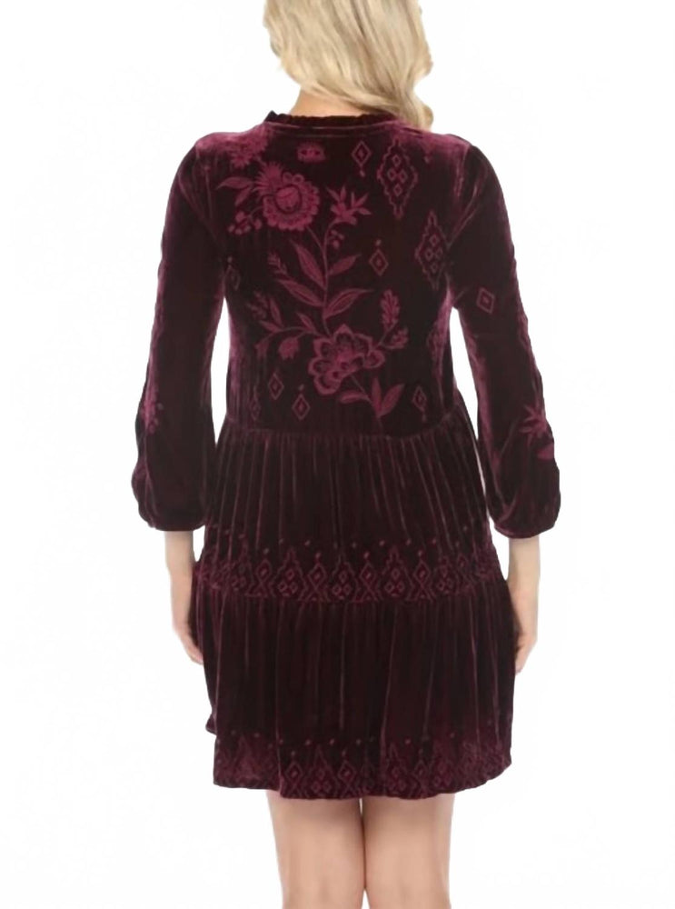 strapless open back dress Johnny Was Ivey Velvet Tier Dress In Eggplant
