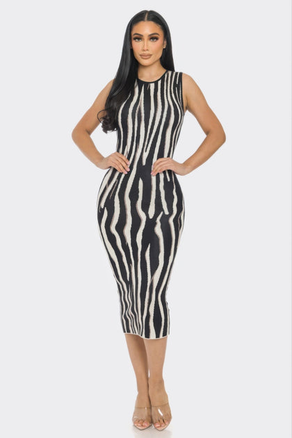 TRUEDAMES Printed Sweater Knit Midi Dress Black Small 2