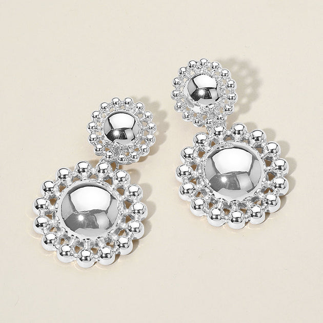 FASHNZFAB Double Cluster Drop Earrings Silver 2