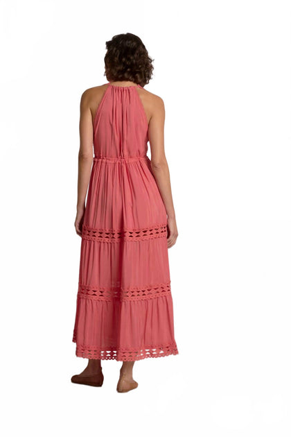 ELAN Sleeveless V-Neck Lace Border Maxi Dress Pink Medium 3