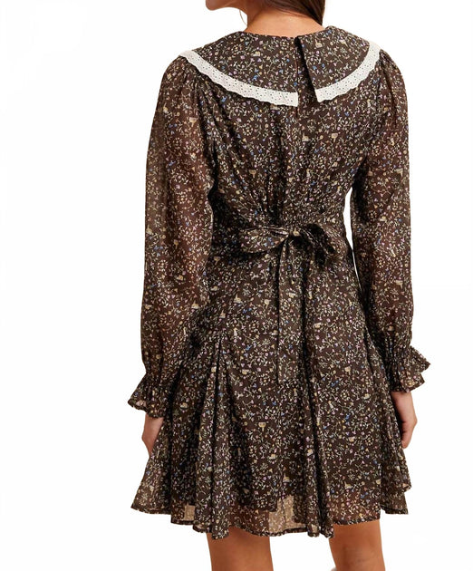 IN-LOOM Peter Pan Collar Flared Mini Dress Brown Small 3
