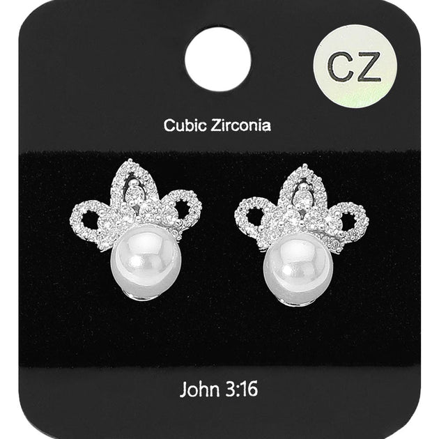 FASHNZFAB Crown Stud Earrings Silver 2