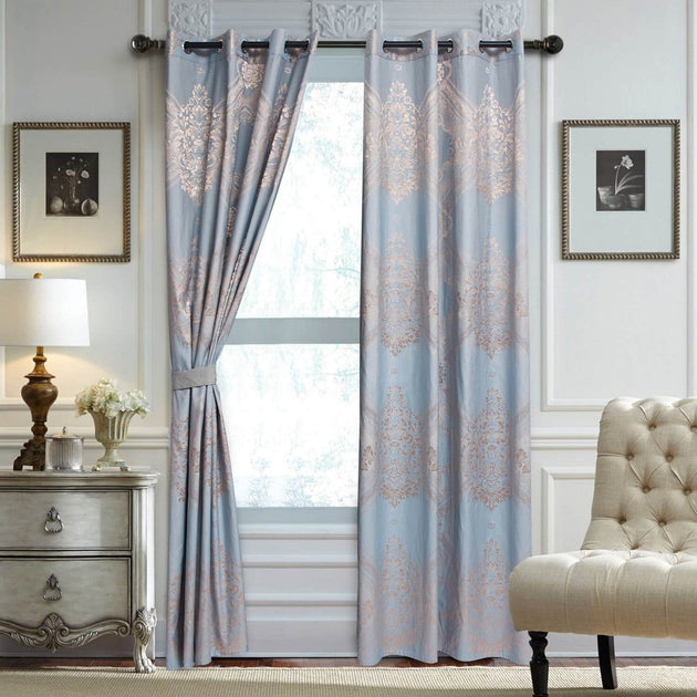 Dolce Mela Vorhänge Damast Jacquard Ösen Halb-Blackout Malve 9