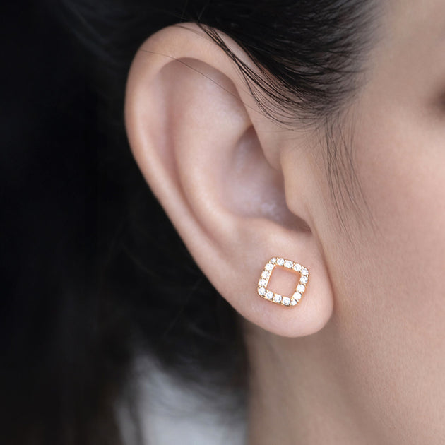 FASHNZFAB CZ Pave Open Square Stud Earrings Multi 4