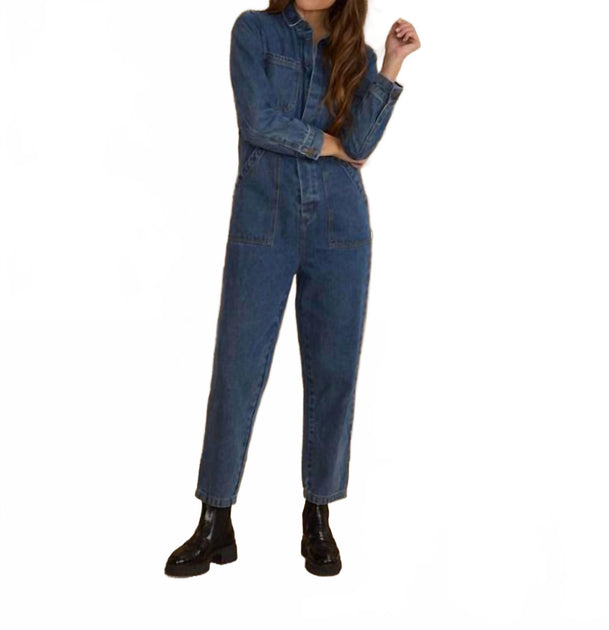 Rylee + Cru Long Sleeve Coverall Jumpsuit Blue Medium 3
