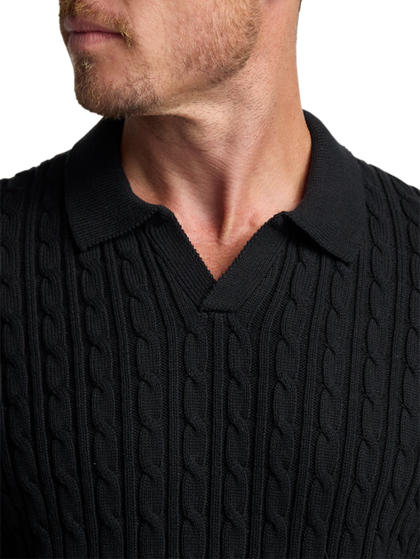 Paul Fredrick Cotton Cable V-neck Polo Blue XLarge 4