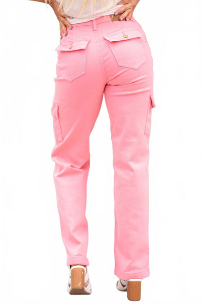 Judy Blue High Rise Cargo Straight Jeans Pink 22 3
