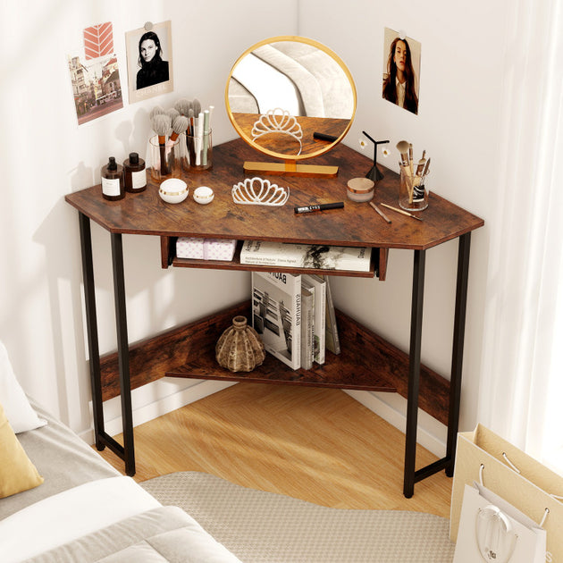 Hivvago Triangle Corner Desk Rustic Brown 4